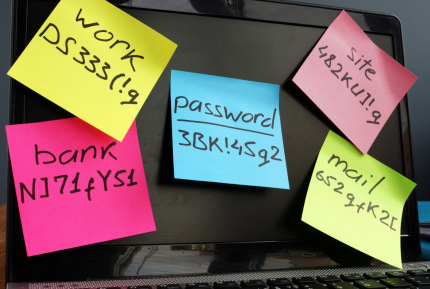 sticky notes on monitor with passwords shutterstock